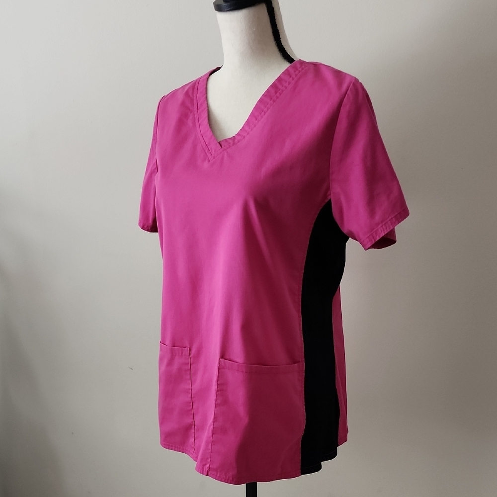 4 For $20 Scrubstar Pink and Black Flex Fit Scrub Top SzM